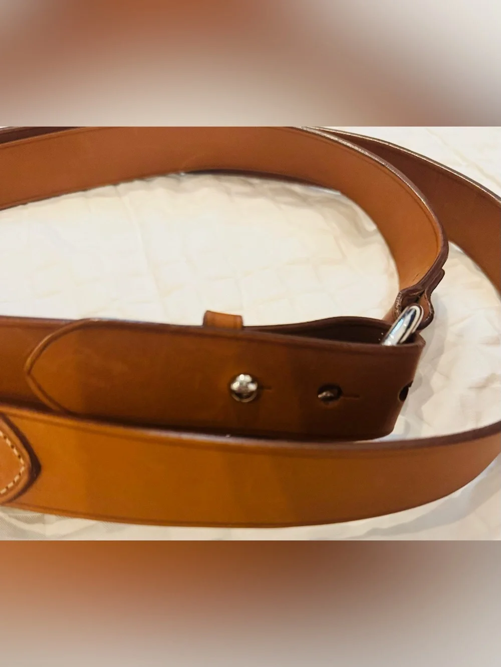 RALPH LAUREN Leather O-Ring Double Wrap Belt Equestrian Tan Brown Large